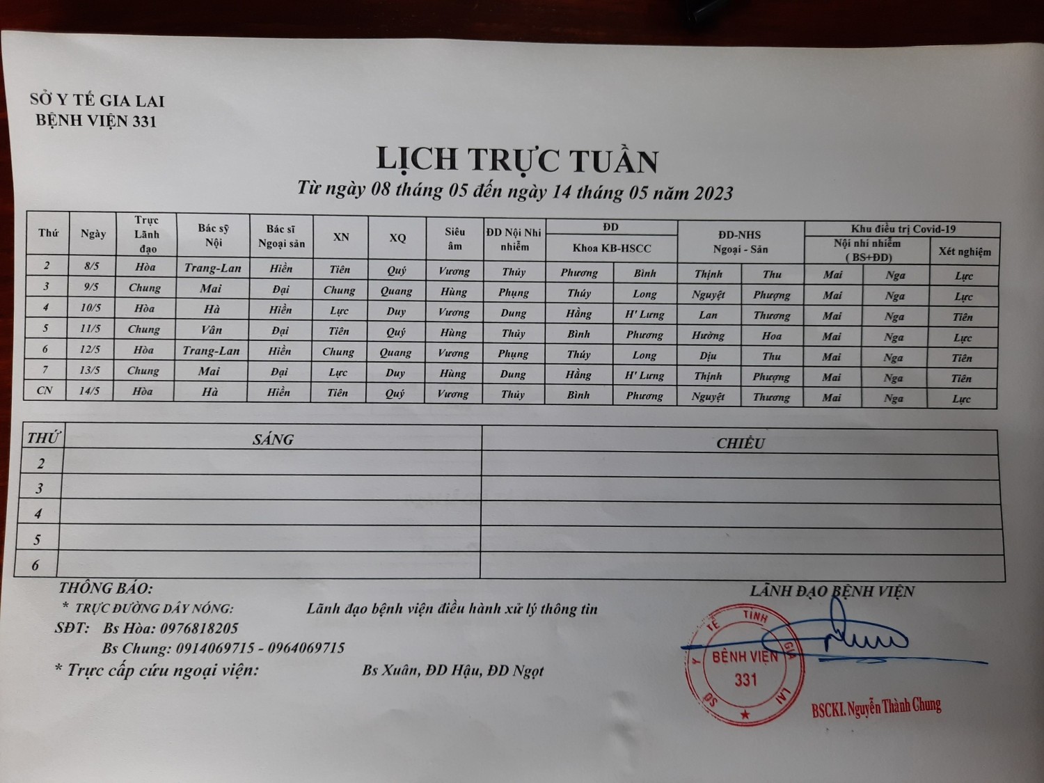 Lịch trực